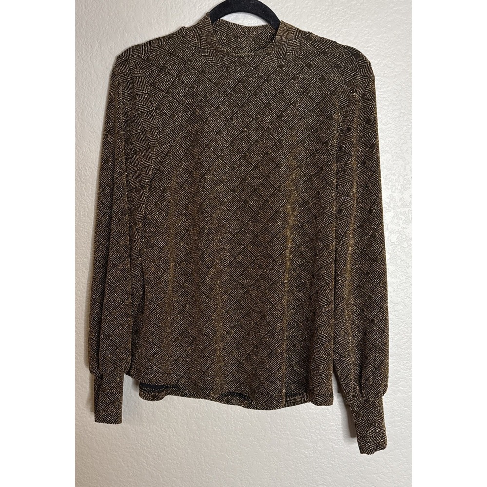 Chicos 1 US Medium‎ Textured Gold Brown Mock Neck Blouse Top Pullover Event